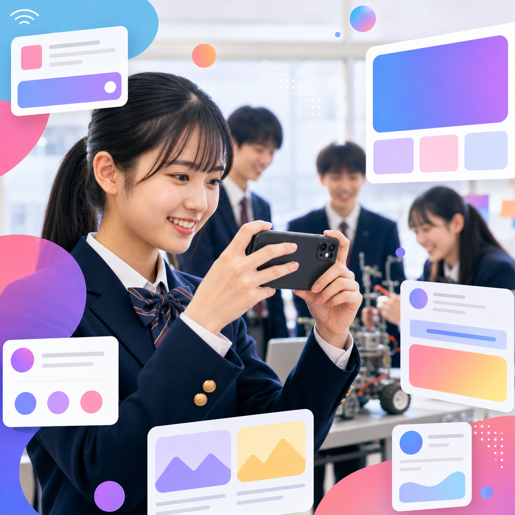 部活動をスマホで撮影しながらLP化する高校生