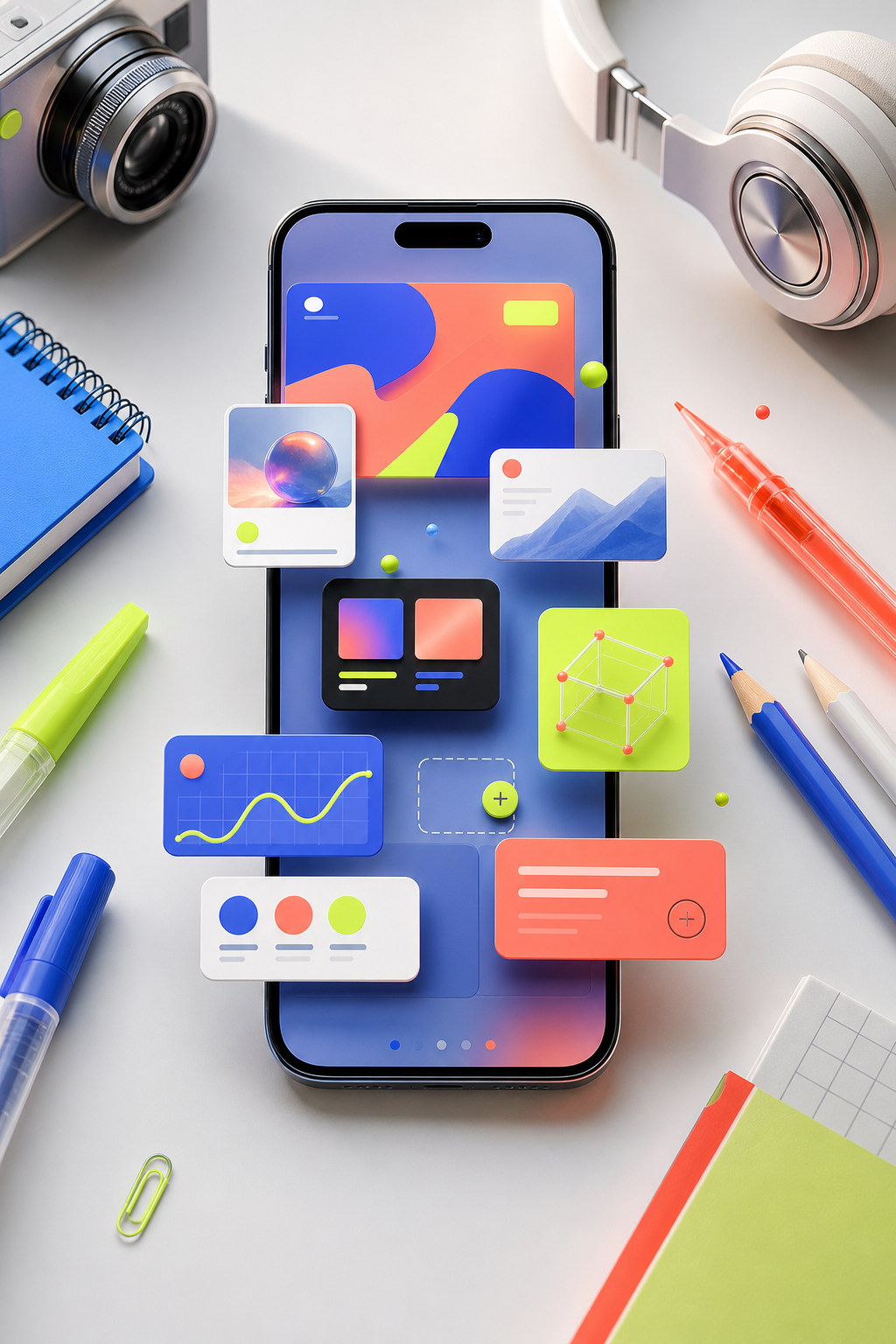 スマホ上でWebサイトのカードが組み上がるイメージ